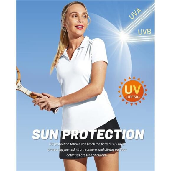Women's Golf Polo Shirts Collared V Neck Short Sleeve Tennis Shirt, Dry Fit - Picture 2 of 6